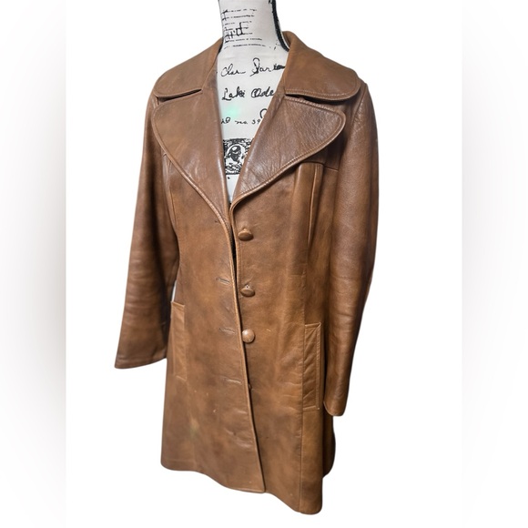 Vintage Leather Coat, Tan Mid Length Button Front, Womens Sz M - Picture 12 of 12